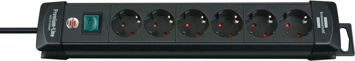Brennenstuhl H05VV-F 3G1,5 stekkerdoos, zwart, 6-voudig,