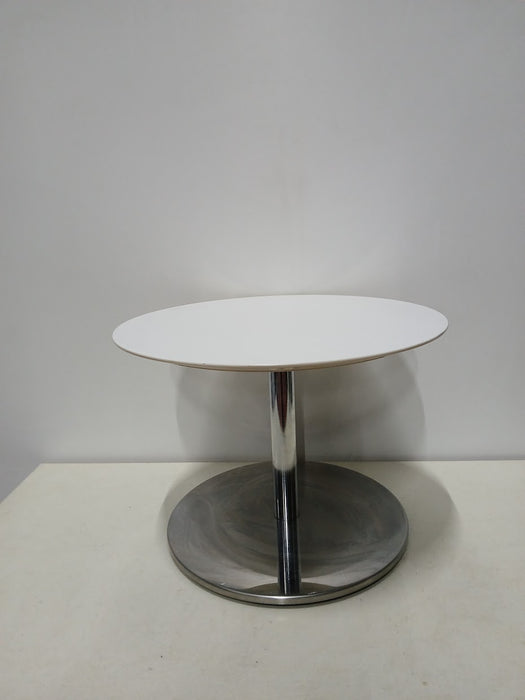 Bijzettafel, wit / chroom, Diameter 60 cm, hoogte 45 cm