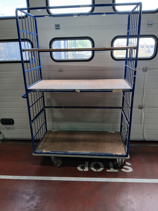 Etagewagen, blauw staal / hout, L x D x H 126 x 62 x 200 cm