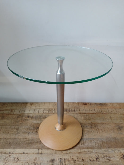 Metaform bijzettafel, glas/chroom, diam. x H 50 x 55 cm