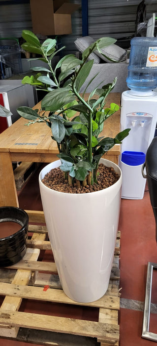 (Kunststof) plant in pot, wit kunststof, diameter pot 30/40 cm , H 90 cm, totale H 140 cm