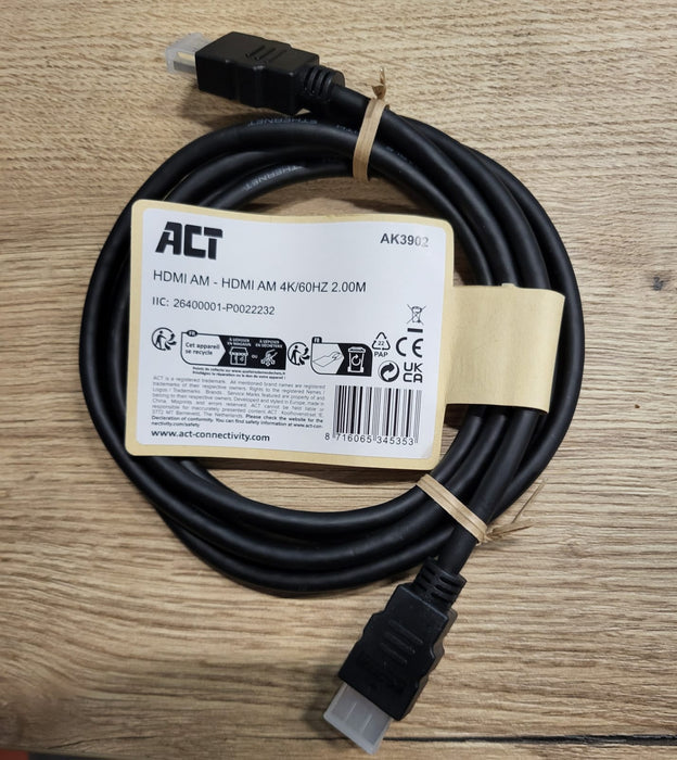 ACT AK3900 HDMI kabel, zwart, 2 meter