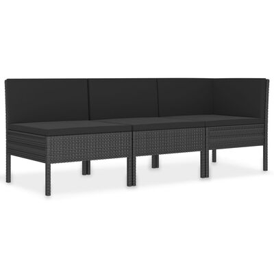 VidaXL loungeset, zwart rattan, 3delig