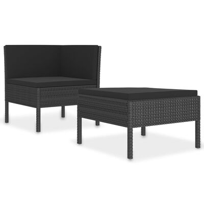 VidaXL loungeset, 2-delig, zwart poly rattan