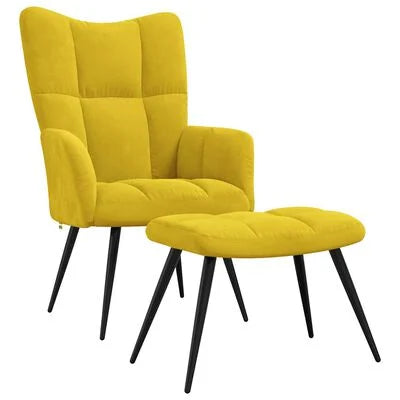 VidaXL relaxstoel+voetenbank, mosterdgeel, 61 x 70 x 96,5 cm