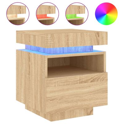 VidaXL nachtkastje met LED , eiken kleur, 40 x 39 x 48,5 cm