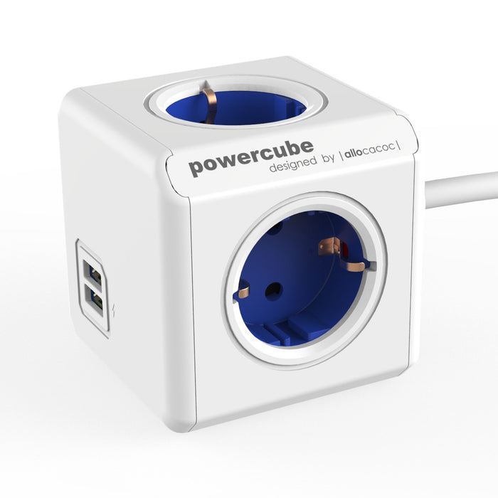 Power Cube Extended 4 stroom 2 USB ingangen Blauw (Nieuw)