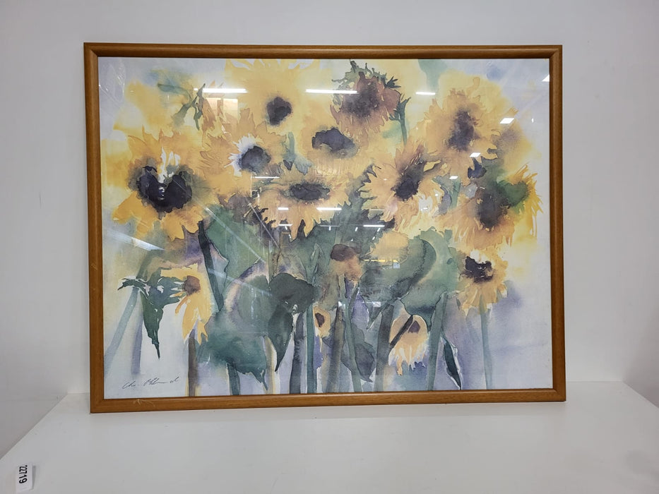 Schilderij met zonnebloemen, 125 x 96 cm, incl. lijst