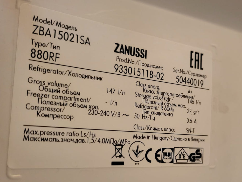 Zanussi ZBA15021SA inbouwkoelkast, wit, 54x54,9x87,5 cm