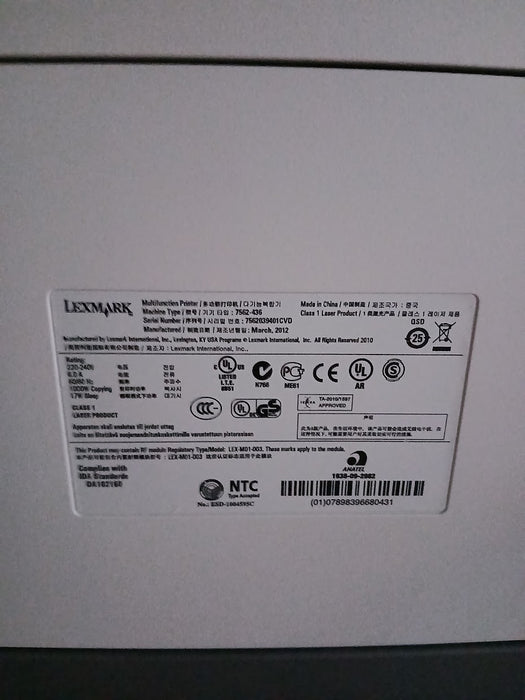Lexmark X792de printer / copier, grijs, 54,8 x 68,5 x 118 cm