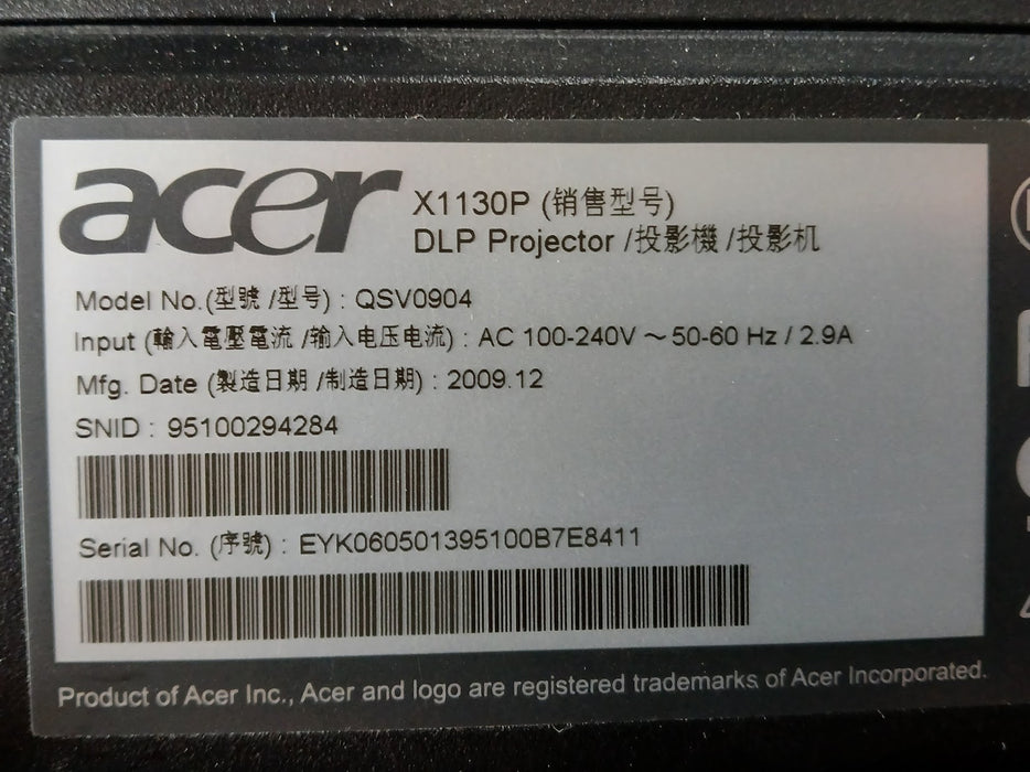 Acer X1130P beamer, zwart, 26,8 x 19,2 x 8,4 cm