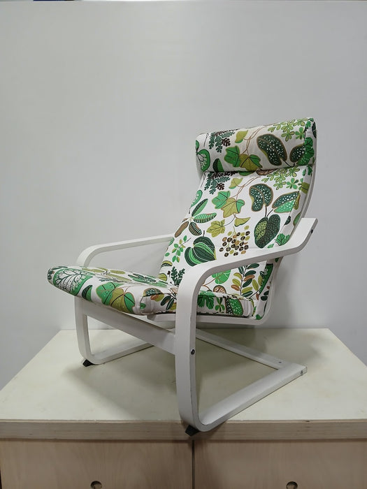 Fauteuil met kussen (bladmotief), wit, 68 x 82 x 93 cm