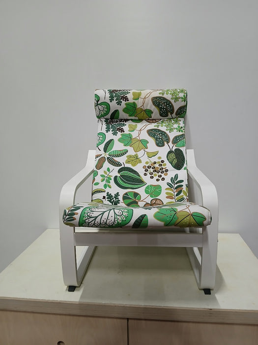 Fauteuil met kussen (bladmotief), wit, 68 x 82 x 93 cm