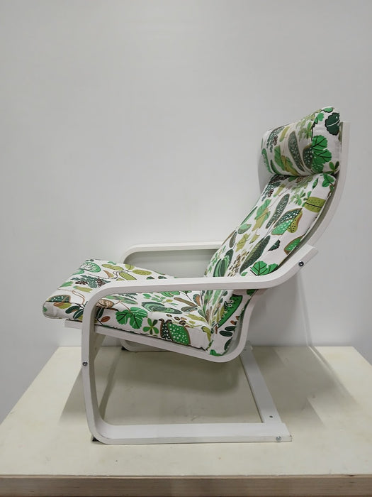Fauteuil met kussen (bladmotief), wit, 68 x 82 x 93 cm