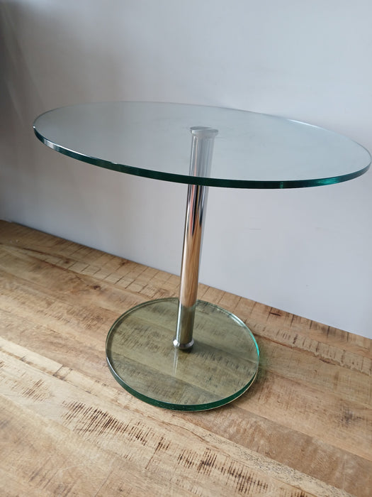 Bijzet / salontafel, glas / chroom, Dia. x H 35/55 x 50 cm