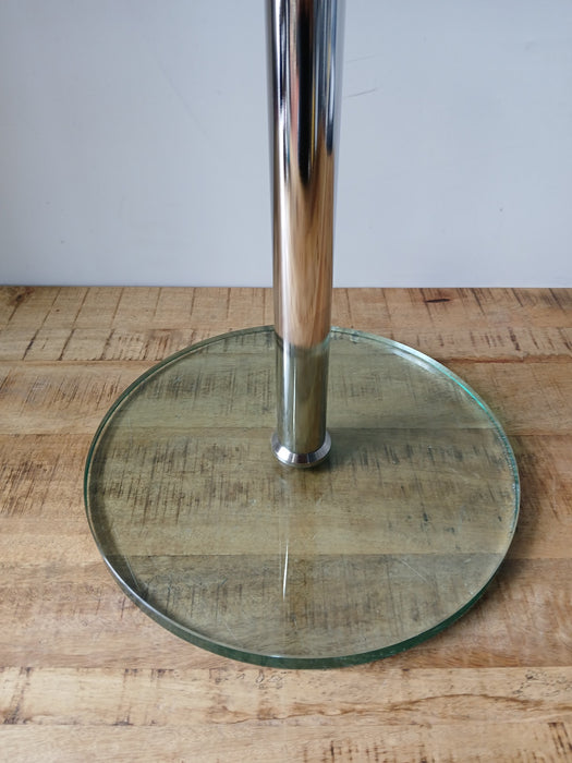 Bijzet / salontafel, glas / chroom, Dia. x H 35/55 x 50 cm