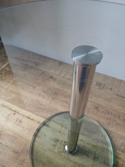 Bijzet / salontafel, glas / chroom, Dia. x H 35/55 x 50 cm