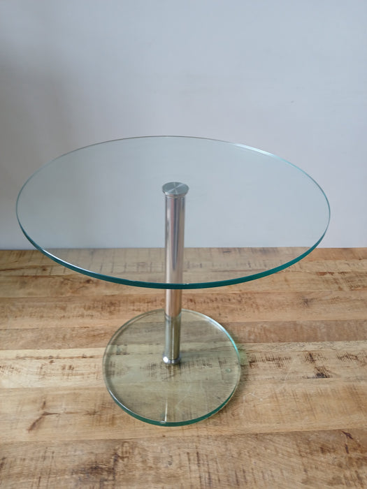 Bijzet / salontafel, glas / chroom, Dia. x H 35/55 x 50 cm