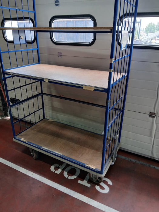 Etagewagen, blauw staal / hout, L x D x H 126 x 62 x 200 cm