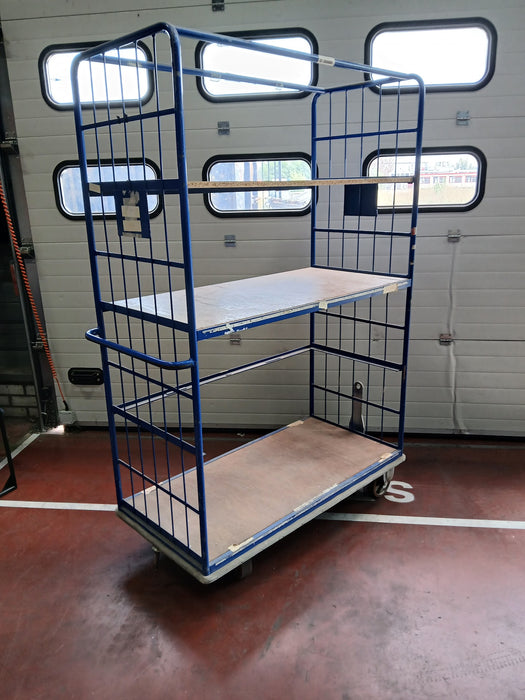 Etagewagen, blauw staal / hout, L x D x H 126 x 62 x 200 cm