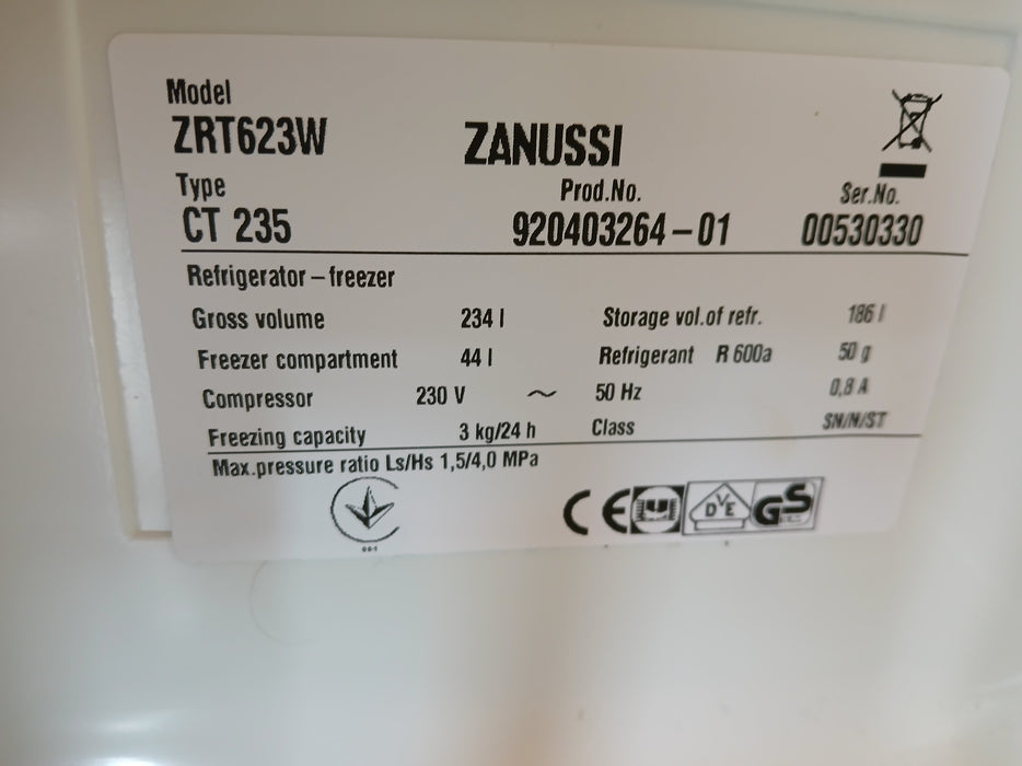Zanussi ZRT623W, koel / vriescombinatie, wit, 59,5 x 64 x 144 cm