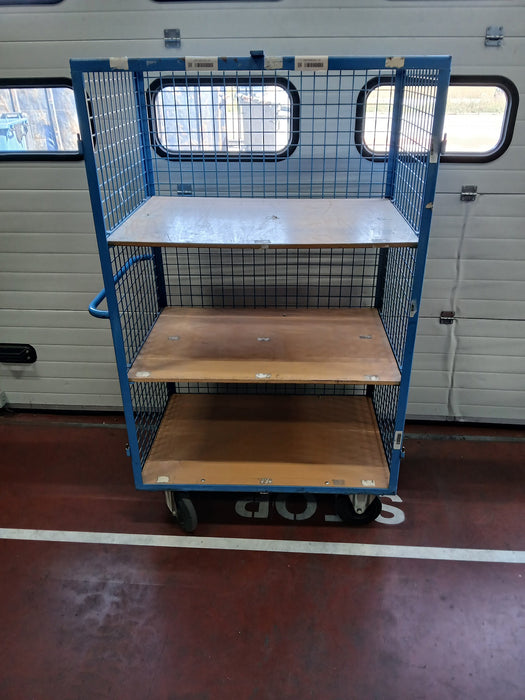 Etagewagen, blauw staal / hout, L x D x H 105 x 70 x 178 cm