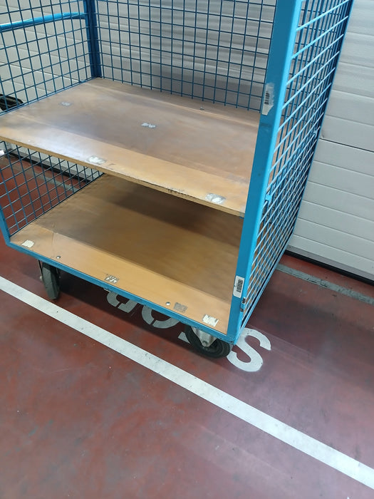 Etagewagen, blauw staal / hout, L x D x H 105 x 70 x 178 cm