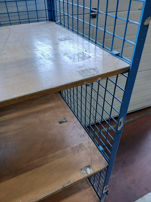 Etagewagen, blauw staal / hout, L x D x H 105 x 70 x 178 cm