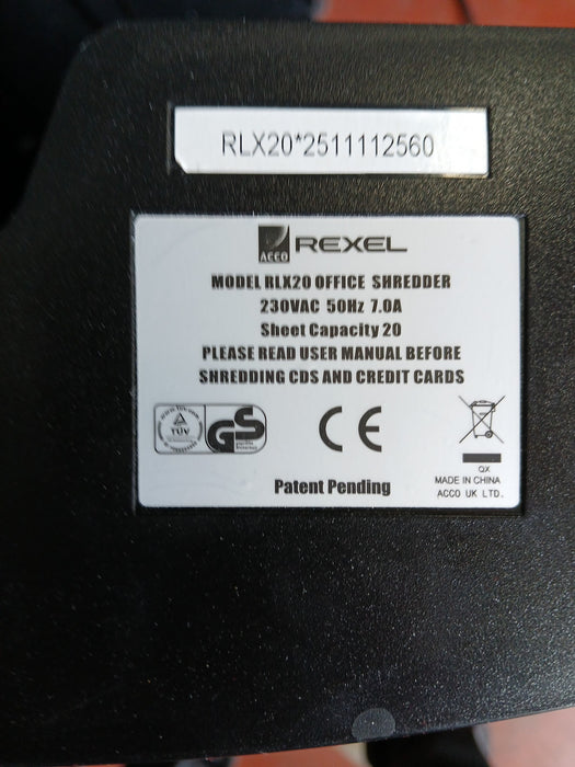 Rexel RLX20 papiervernietiger, zwart