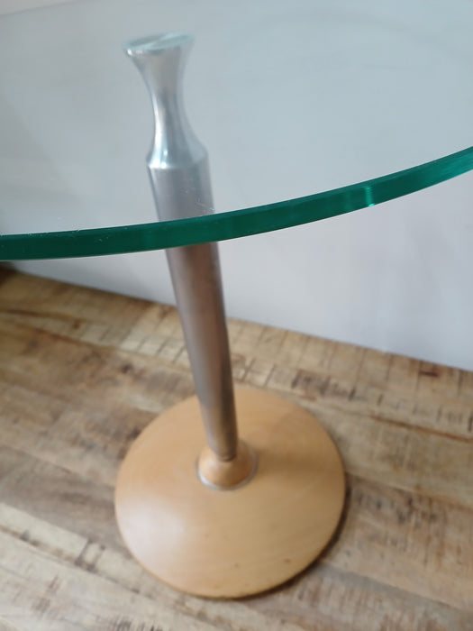 Metaform bijzettafel, glas/chroom, diam. x H 50 x 55 cm