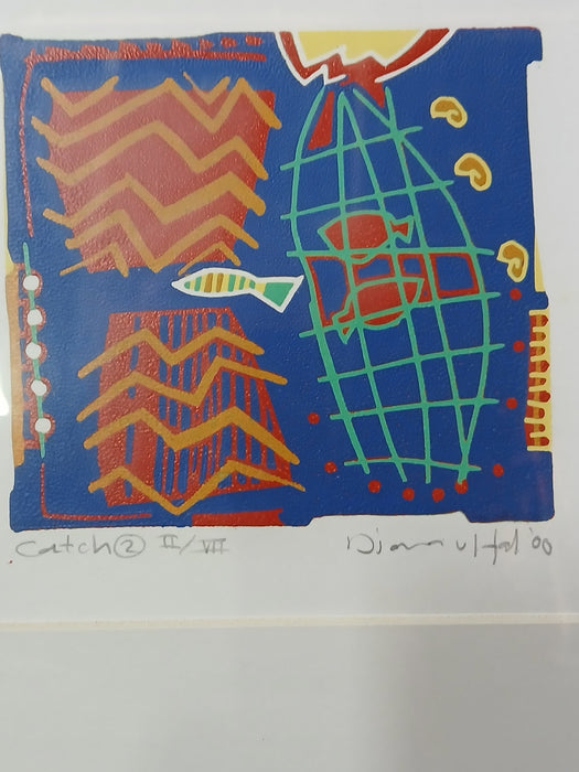 Diana van Hall, zeefdruk "Catch 2", gesigneerd, 12 x 12 cm