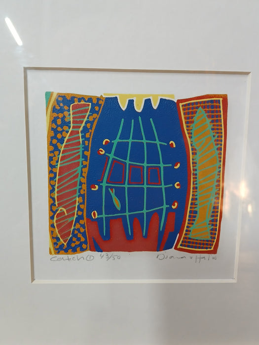 Diana van Hall, zeefdruk "Catch 1", gesigneerd, 12 x 12 cm