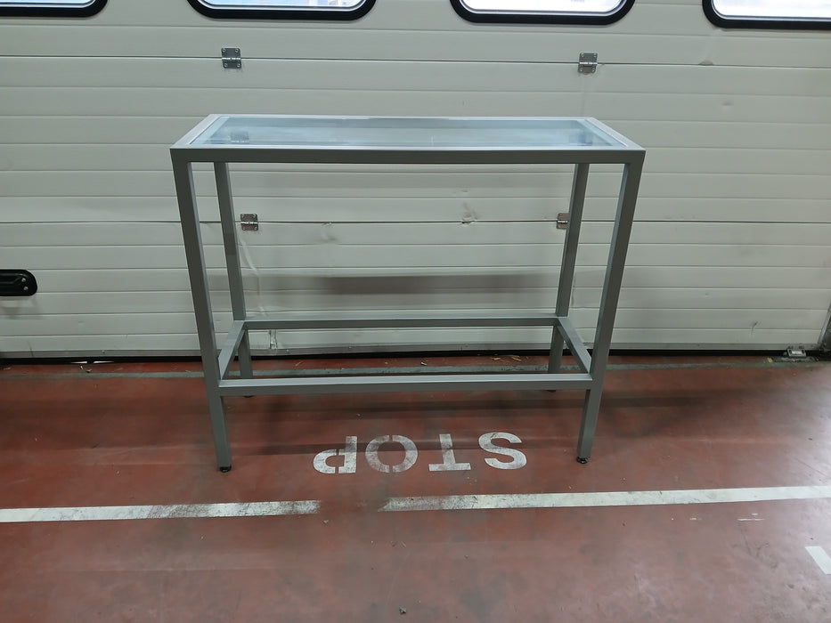 Tafel met glazen bovenblad, staal/grijs, 147 x 47 x 110 cm