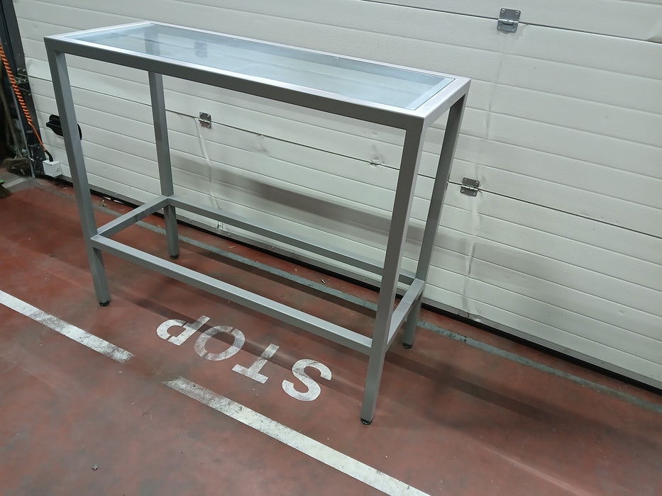 Tafel met glazen bovenblad, staal/grijs, 147 x 47 x 110 cm