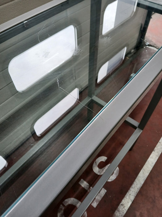 Tafel met glazen bovenblad, staal/grijs, 147 x 47 x 110 cm