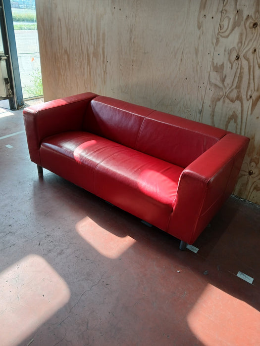 2,5 zitbank, rood leder, 180 x 85 x 66 cm
