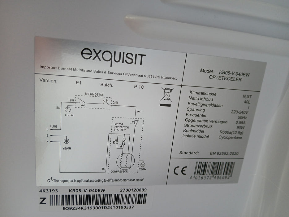 Exquisit KB05-V-040EW mini koelkast, wit, 44 x 47 x 51 cm