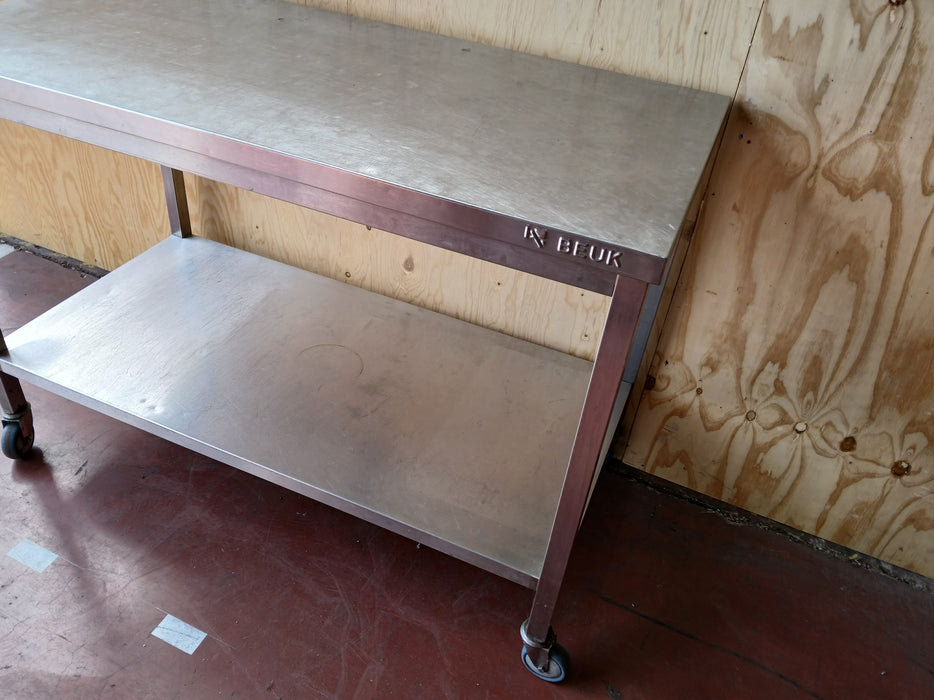Beuk Horeca Verrijdbare Werktafel, RVS, B x D x H 140 x 70 x 99 cm