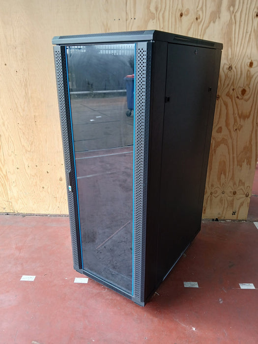 Server / patchkast, verrijdbaar / op wieltjes, zwart met glazen deur, 60 x 100 x 162 cm