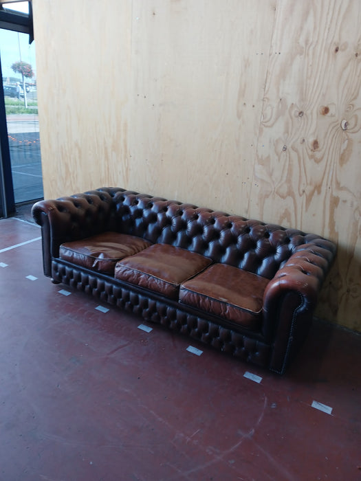 3-zits bank Chesterfield style, bruin leder, 210x90x70 cm