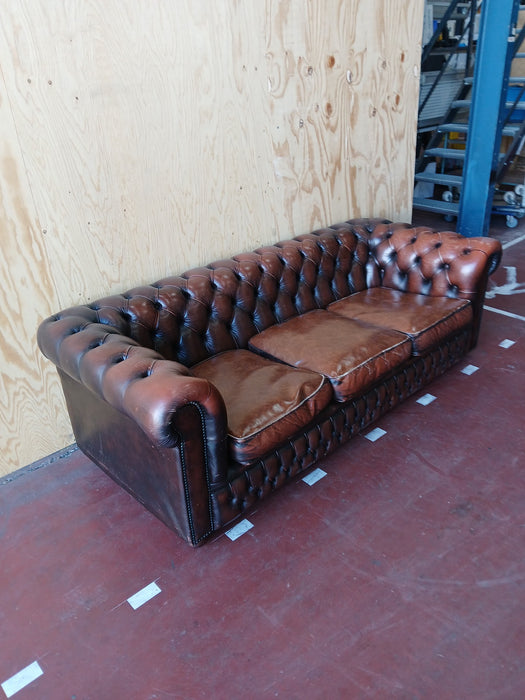 3-zits bank Chesterfield style, bruin leder, 210x90x70 cm