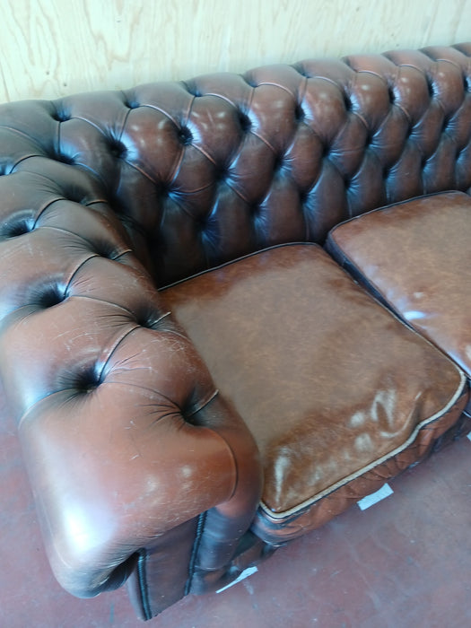3-zits bank Chesterfield style, bruin leder, 210x90x70 cm