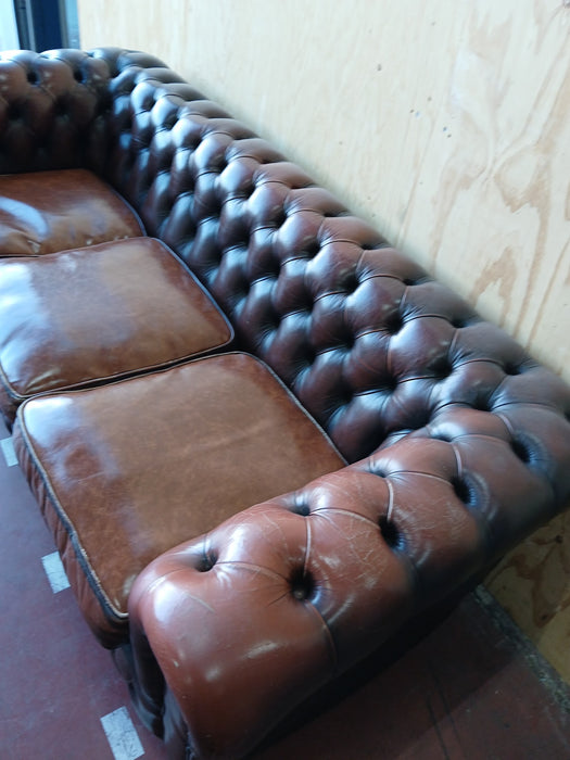 3-zits bank Chesterfield style, bruin leder, 210x90x70 cm
