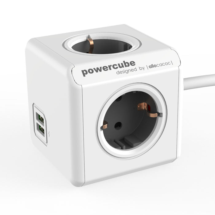 Power Cube Extended 4 stroom 2 USB ingangen Grijs (Nieuw)