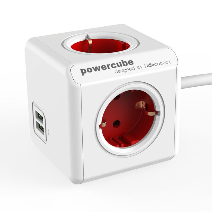 Power Cube Extended 4 stroom 2 USB ingangen Rood (Nieuw)