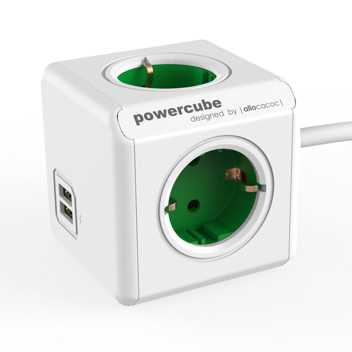 Power Cube Extended 4 stroom 2 USB ingangen Groen (Nieuw)