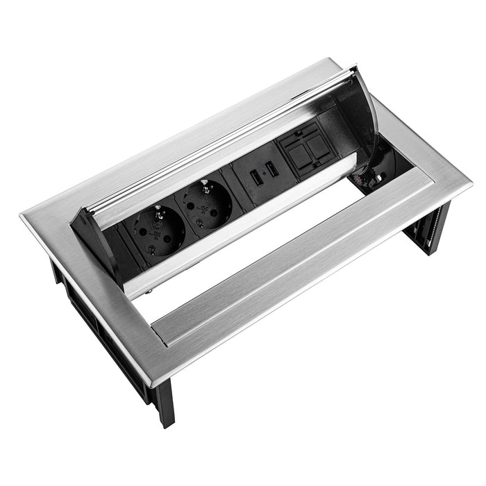 Power DeskIn 2 stroom 2 USB 1 HDMI RVS (Nieuw)