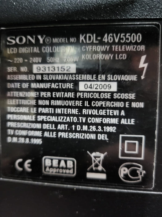 Sony Bravia KDL-46V5500, op verrijdbare standaard, 46 inch