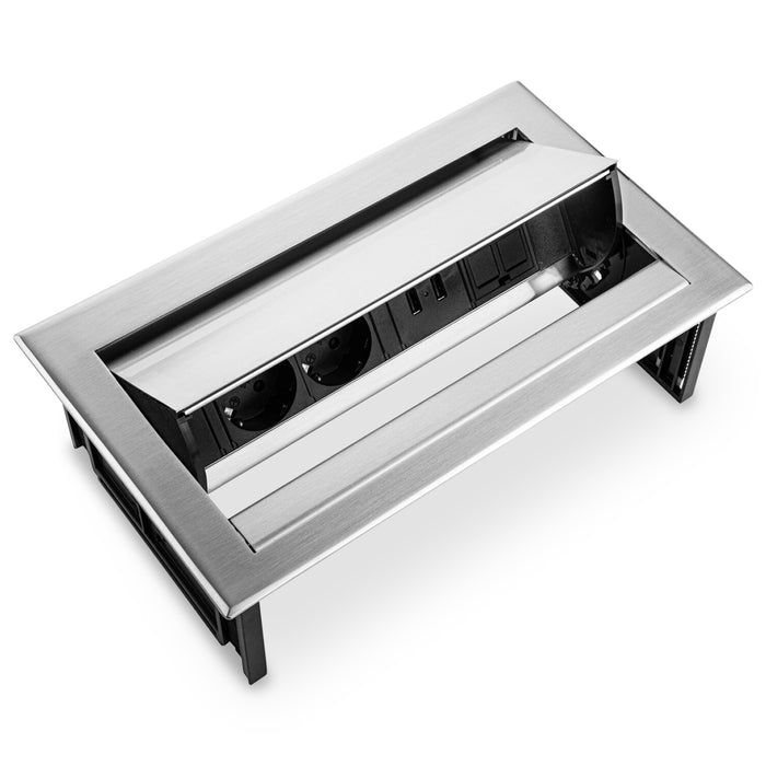 Power Desk In 2 stroom 2 USB-A ingang 1 Keystone RVS (Nieuw)