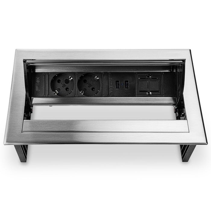 Power Desk In 2 stroom 2 USB-A ingang 1 Keystone RVS (Nieuw)